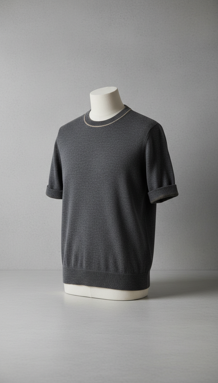 Concrete merino wool short-sleeve crewneck