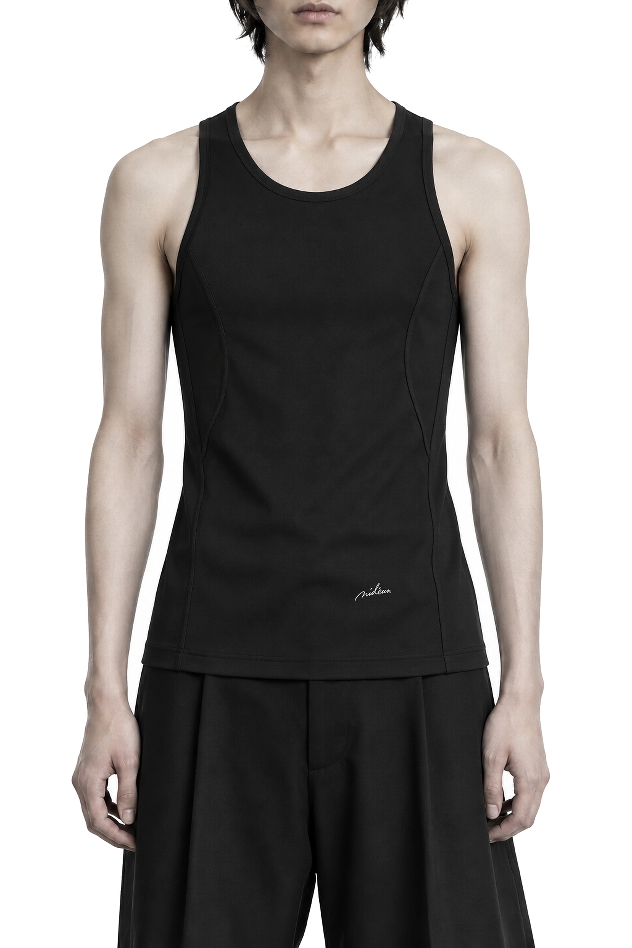 The Tank front athletic silhouette with white MIDÉUM logo at side hem